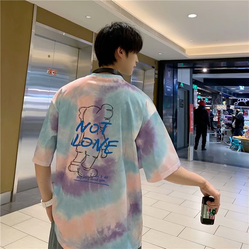 2021 New gradient cartoon anime Summer round-neck youth short-sleeved casual loose and versatile five-quarter sleeve T-shirt