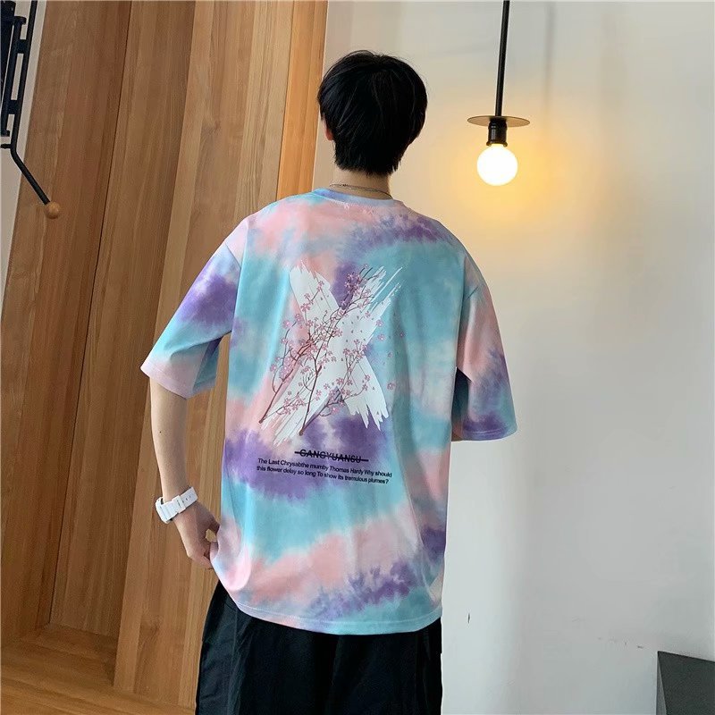 Spring and Summer gradient letter cartoon teenagers' five-sleeved creative and fun summer pullover Korean-style couple short-sleeved T-shirts Application Scenario