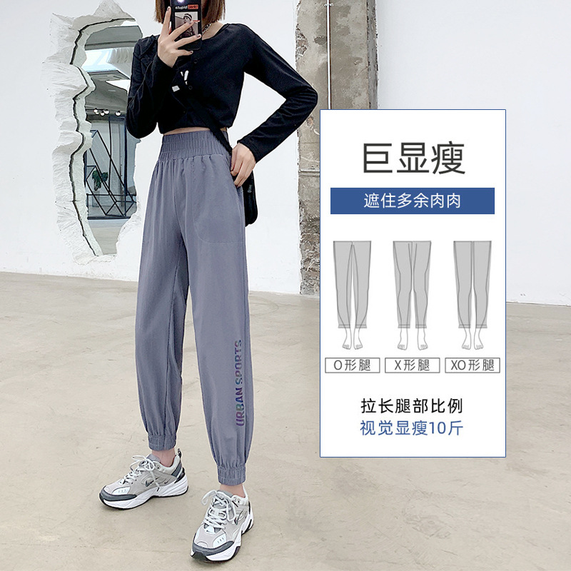 Ice Silk Quick-drying Pants Women's Spring and Autumn 2021 new loose black tight-fitting casual thin grey sportswear pants Summer details Picture