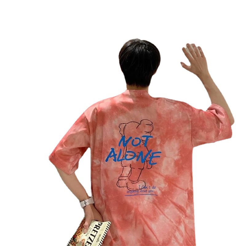 2021 New gradient cartoon anime Summer round-neck youth short-sleeved casual loose and versatile five-quarter sleeve T-shirt Item Picture