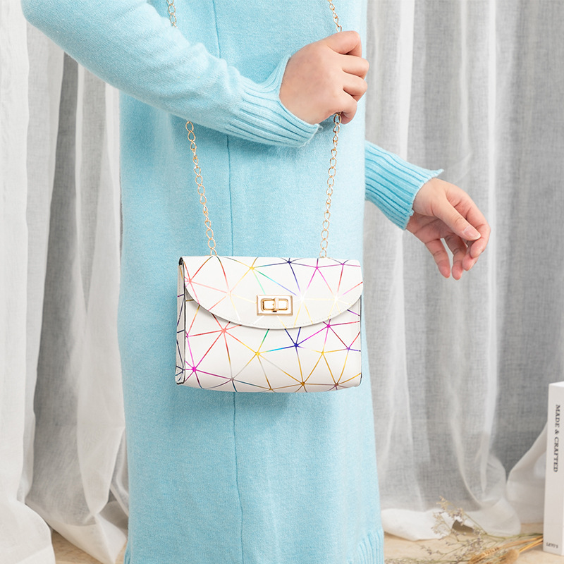 ladies hand bag2021 New Style diamond-shaped Colorful Chain Lock Small Square Bag Casual Mobile phone bag Application Scenario
