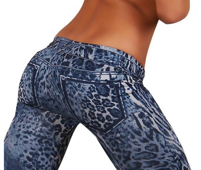 Women's new wild sexy fashion leopard print imitation jeans wholesale women's leggings fashion versatile
