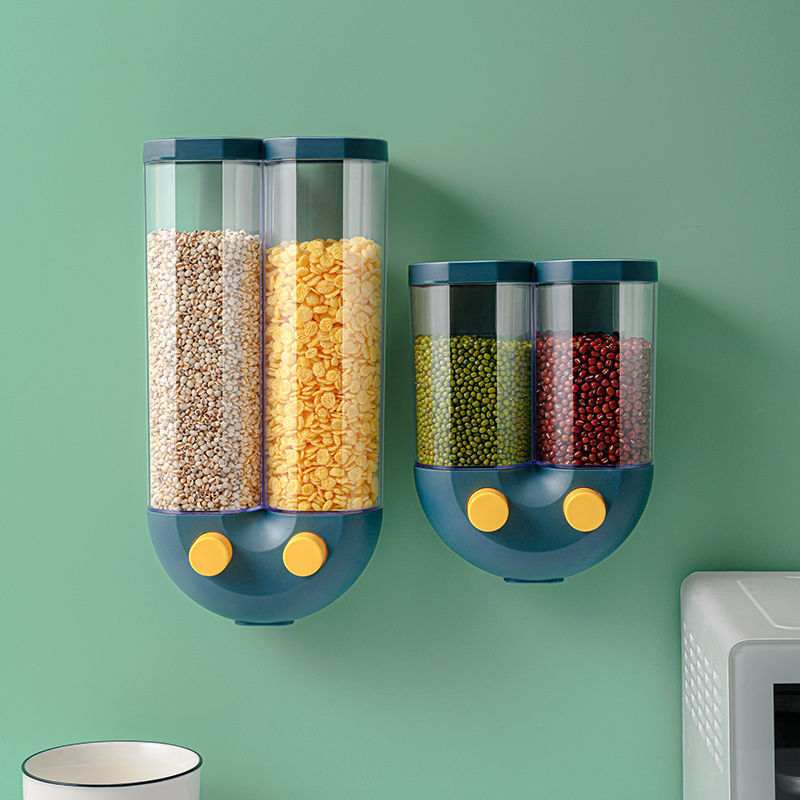 Wall-mounted five-grain storage box, kitchen compartment-divided rice bucket, grain storage, dust-proof sealed jar for food storage
