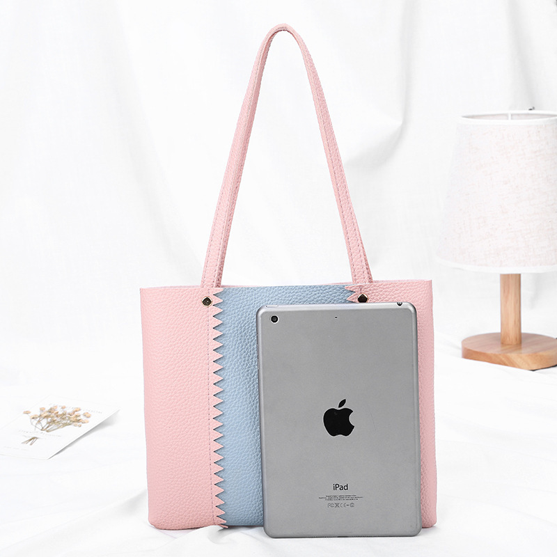 Women's bag 2021 New style lychee pattern contrasting color handbag, bucket bag, fashionable casual simple shopping bag, gift bag Application Scenario