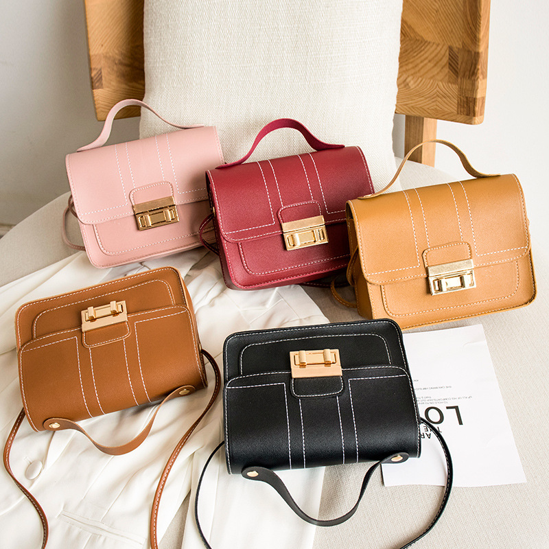 女包ladies hand bag2021新款车缝线锁扣小方包礼品小包一件代发