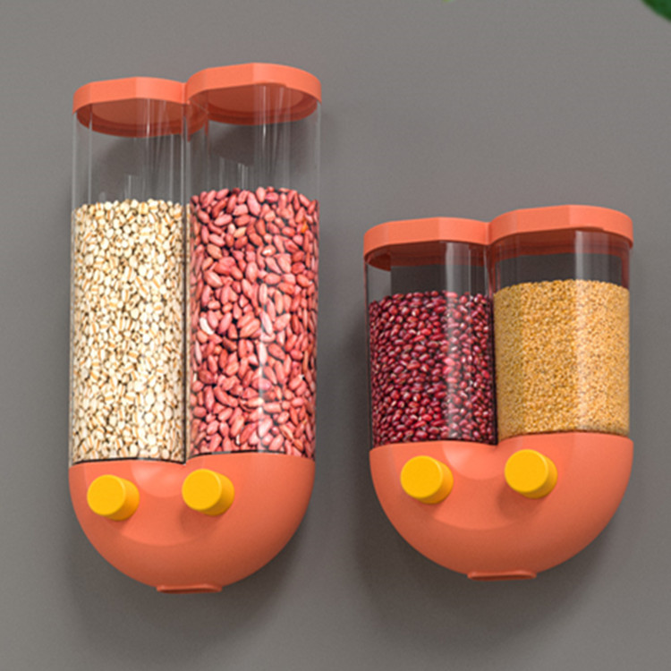 Wall-mounted five-grain storage box, kitchen compartment-divided rice bucket, grain storage, dust-proof sealed jar for food storage Specification image