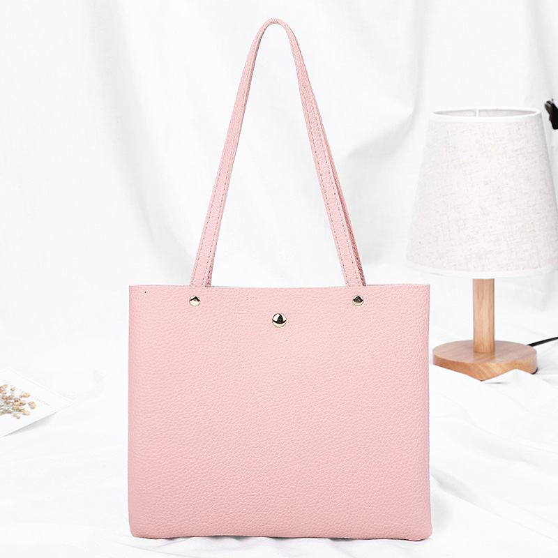 Women's bag 2021 New style lychee pattern contrasting color handbag, bucket bag, fashionable casual simple shopping bag, gift bag Specification image