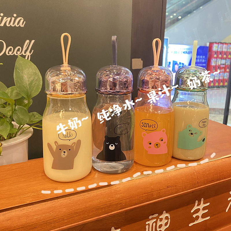 厂家直供ABS简约双层高硼硅透明玻璃杯儿童运动水杯保温杯可定制