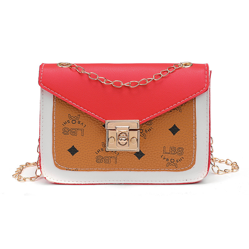 Women's bag 2021 new style English printed color-blocking lock chain small square bag, fashionable and casual phone bag in stock Item Picture