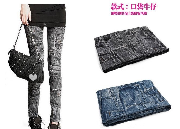 Leggings fake pocket transfer printed imitation jeans women's leggings !!!!!!!!