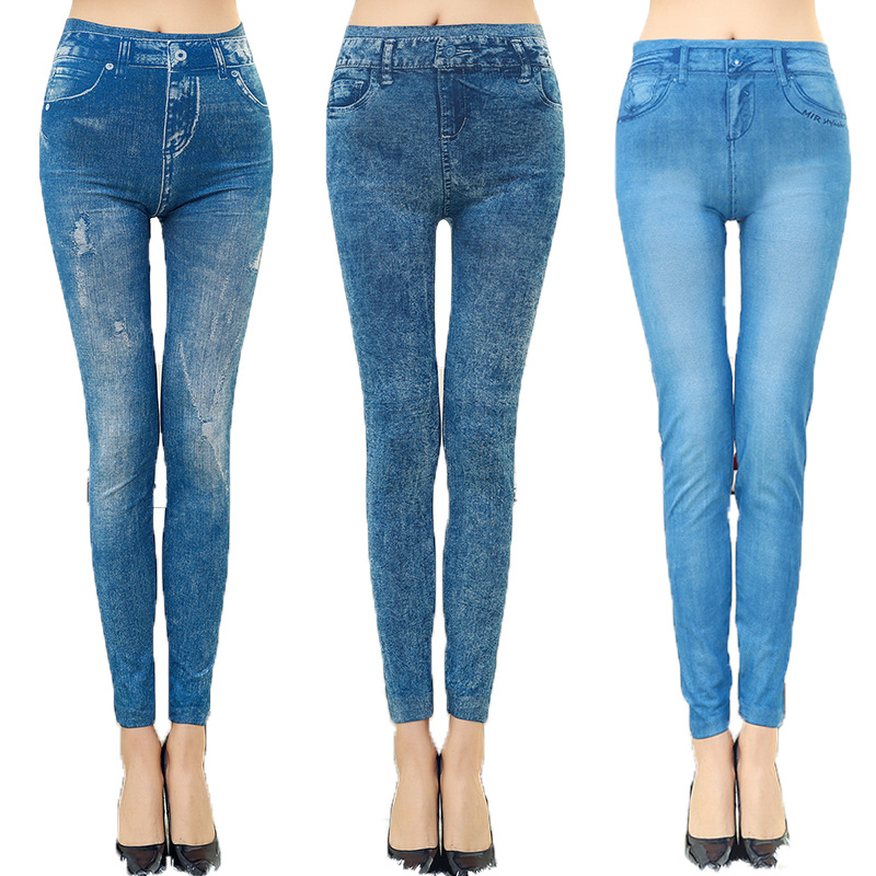 Spring and autumn small foot pencil pants slim slim pants Korean versatile women imitation jeans leggings stretch pants