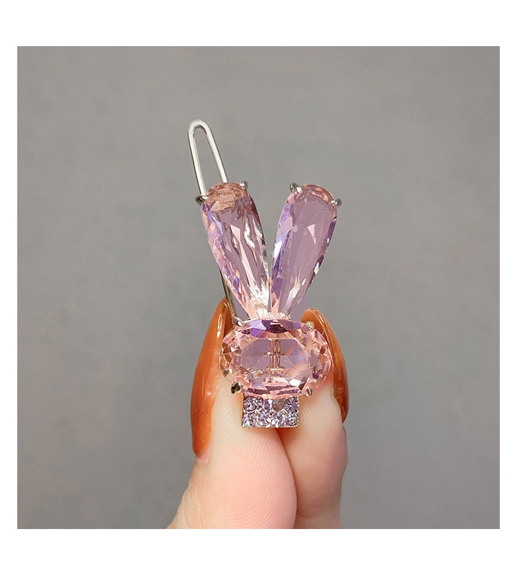 Korean high-end rabbit crystal hair clip, fringe clip, new girl's clip headwear, side frog clip, straight clip Specification drawing