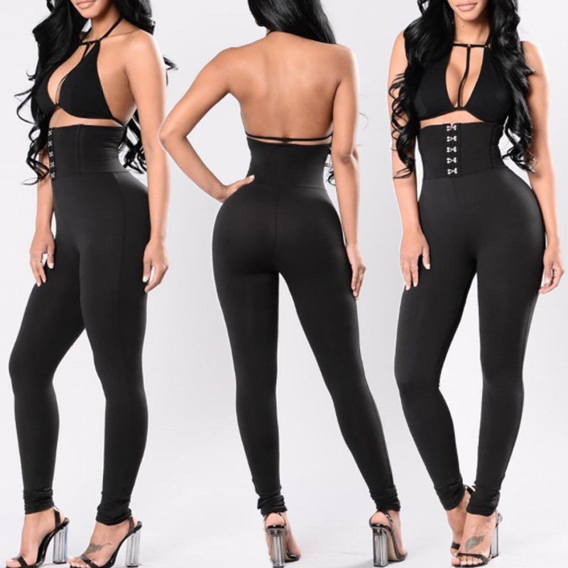 Autumn and winter women yoga pants Amazon European women black high waist button buttock casual leggings slim pants