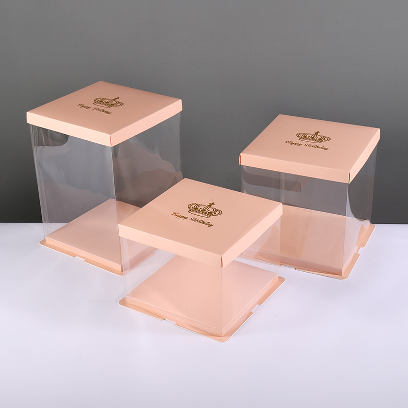 Transparent Birthday Cake Box Custom plastic 3-in-1 Pastry Baking Package Cake Box 6/8/10 inches