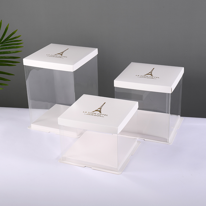 Transparent Birthday cake box Custom plastic 3-in-1 Pastry Baking Package Cake Box 4 "6" 8"