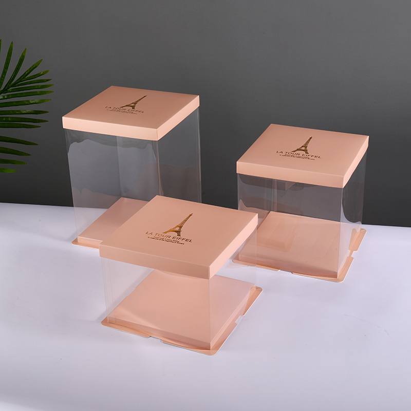 Transparent Birthday cake box Custom plastic 3-in-1 pastry baking package 6 "8" 10 "cake box