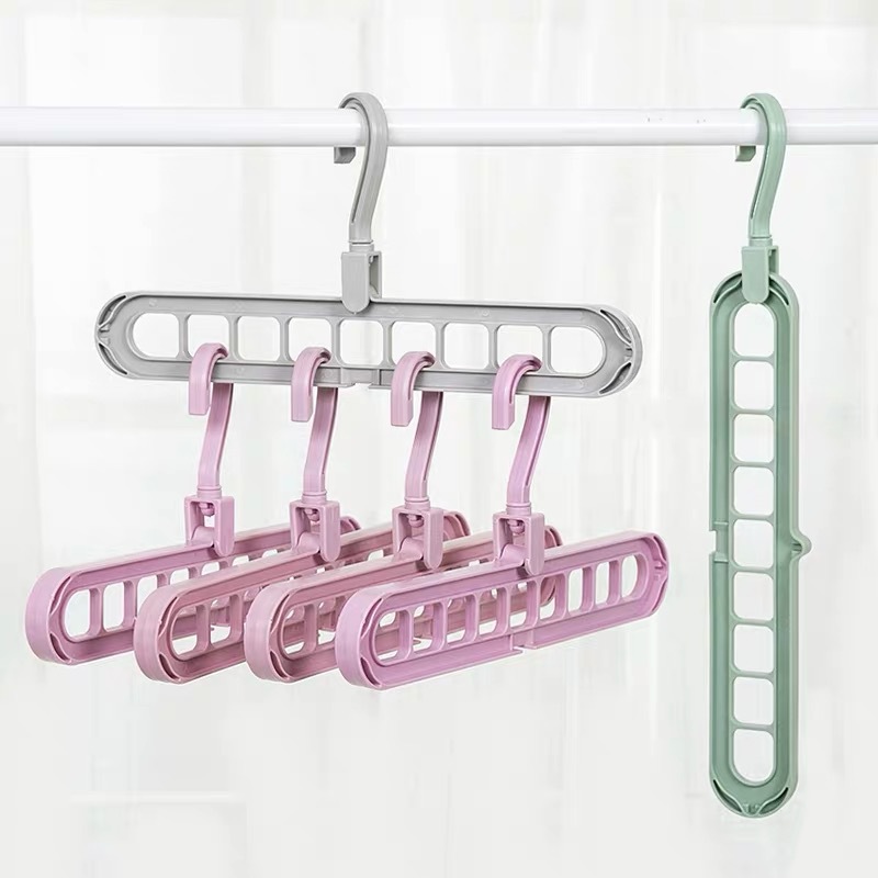 Multifunctional 9 hole magic hanger thickening storage magic retractable folding household drying hanger