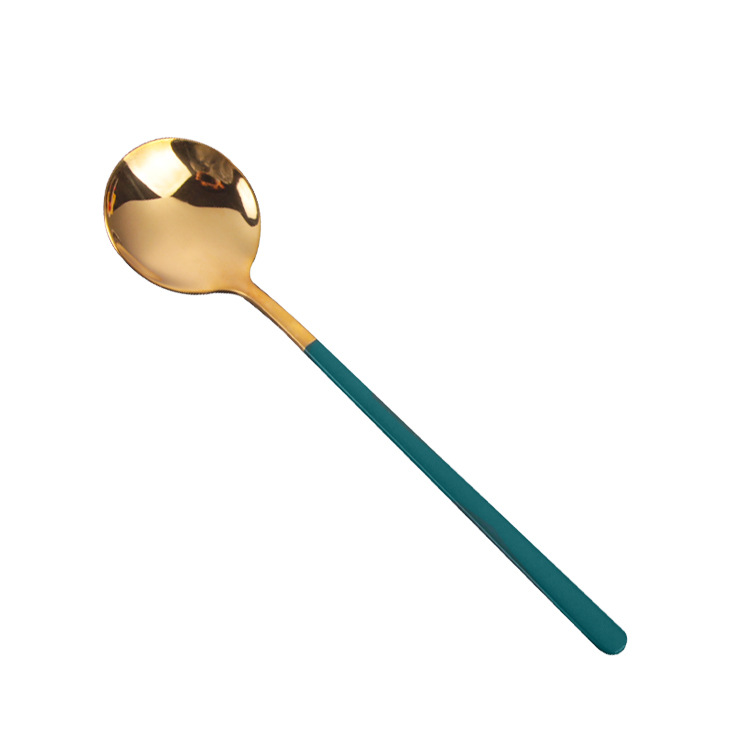 Factory wholesale creative flat-handled Portuguese stainless steel tableware, internet-famous gold-plated Korean-style spoon, fork and chopstick sets customized Item Picture