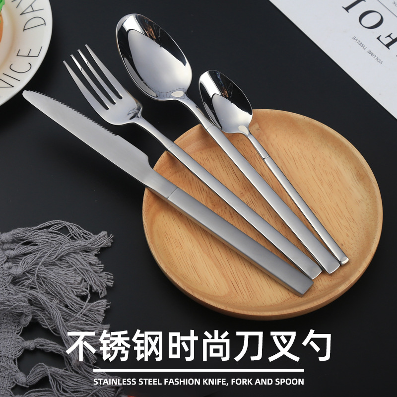 Factory wholesale 304 stainless steel Knight series tableware, knives, forks, spoons, portable tableware, Western dining knife and fork sets customization details Picture