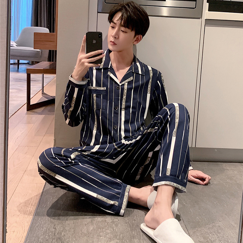 Factory wholesale men's pajamas for spring and autumn, milk silk men's cardigan long-sleeved, youth home wear sets