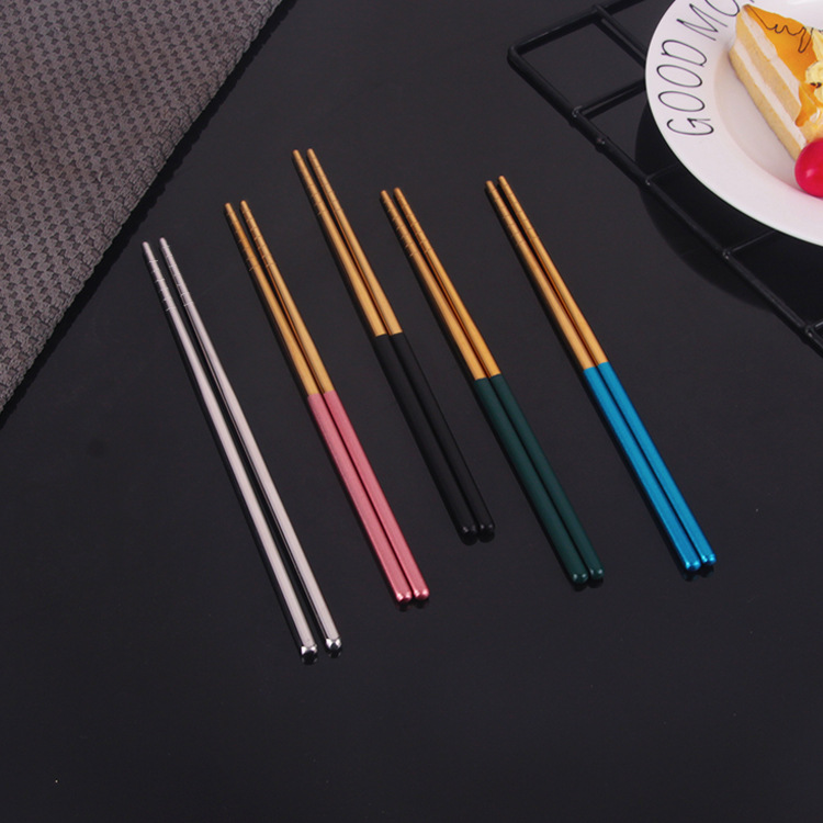Factory wholesale creative flat-handled Portuguese stainless steel tableware, internet-famous gold-plated Korean-style spoon, fork and chopstick sets customized Specification image