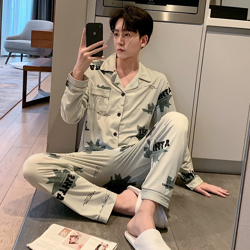 Factory wholesale men's pajamas for spring and autumn, milk silk men's cardigan long-sleeved, youth home wear sets Specification image