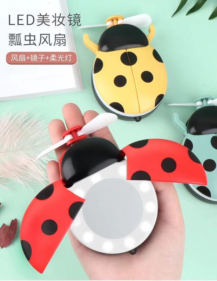 New LED beauty mirror fan, seven-star ladybug mini fan, USB charging, mini portable fill light, makeup mirror full figure
