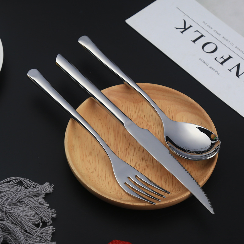 Stainless steel steak knife, fork and spoon set with inclined handle, Western tableware, household dessert forks and spoons, soup spoons and spoons can be customized Specification image