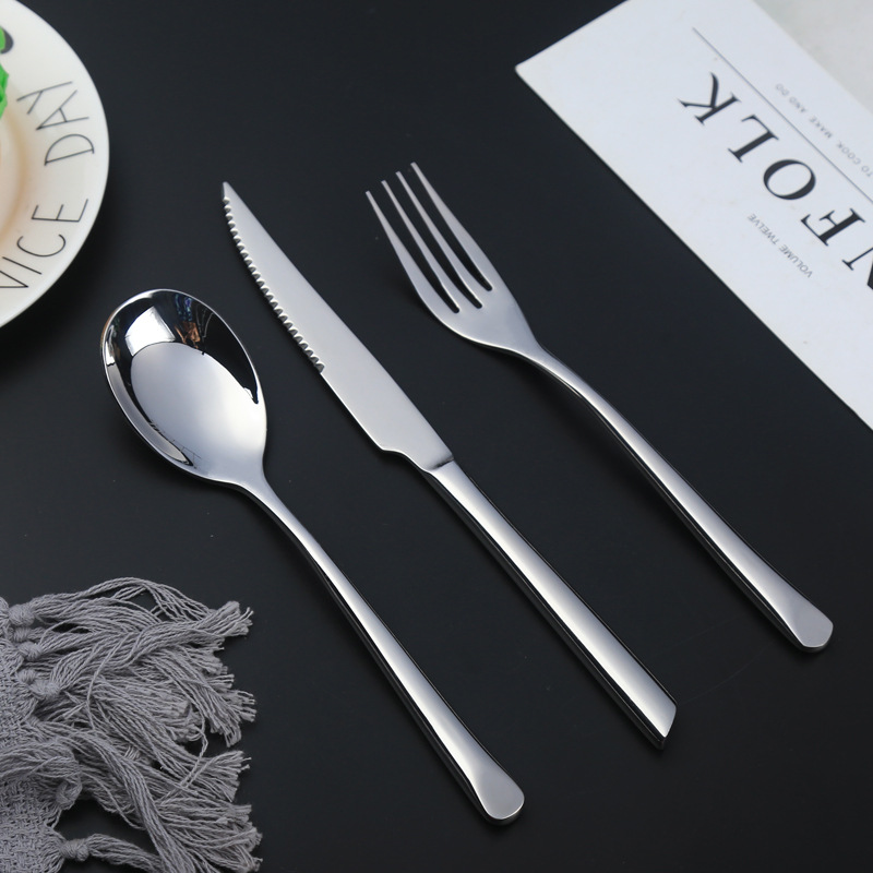 Stainless steel steak knife, fork and spoon set with inclined handle, Western tableware, household dessert forks and spoons, soup spoons and spoons can be customized details Picture