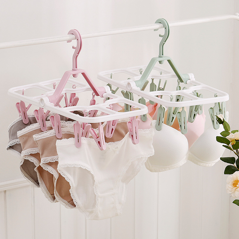 衣架婴儿家用折叠塑料衣架儿童宝宝多功能夹子晾晒挂衣架晒袜子架