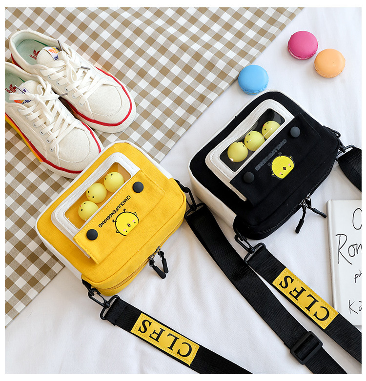 Canvas bag, girl's Instagram cute cartoon crossbody bag, girl's Harajuku chicken doll bag, soft girl's single-shoulder bag Specification image