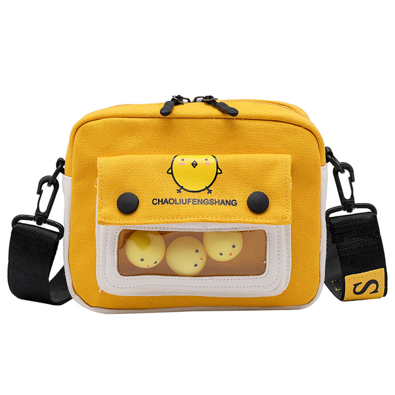 Canvas bag, girl's Instagram cute cartoon crossbody bag, girl's Harajuku chicken doll bag, soft girl's single-shoulder bag Item Picture