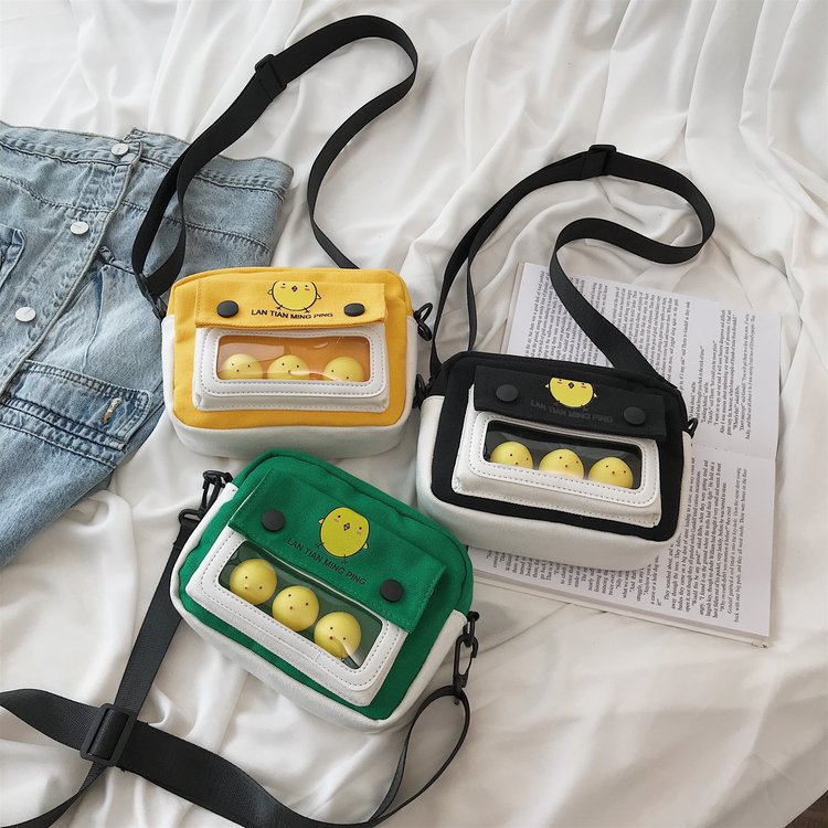 Canvas bag, girl's Instagram cute cartoon crossbody bag, girl's Harajuku chicken doll bag, soft girl's single-shoulder bag details Picture