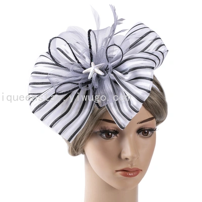 Top hat spring and summer British style vintage socialite party party stripe flower wedding gauze ladies hat hair accessories thumbnail