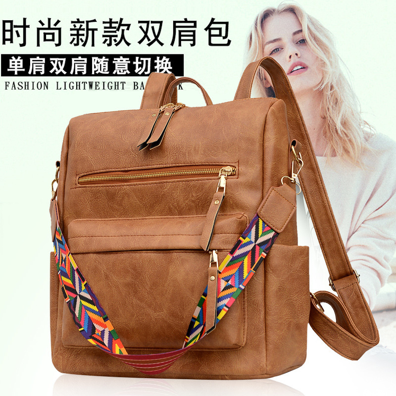 Wholesale matte PU soft surface women's backpacks, ethnic style retro large-capacity embroidered soft surface backpacks, riveted women's bags