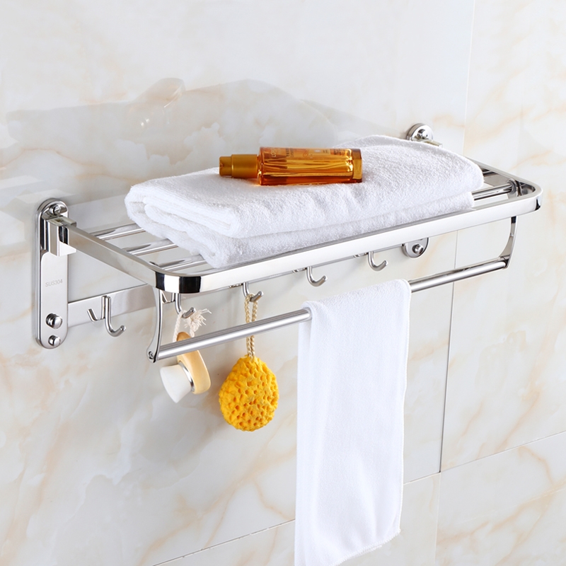 Non-drilling 304 stainless steel towel rack, bathroom bath towel rack, foldable activity rack, toilet storage rack details Picture