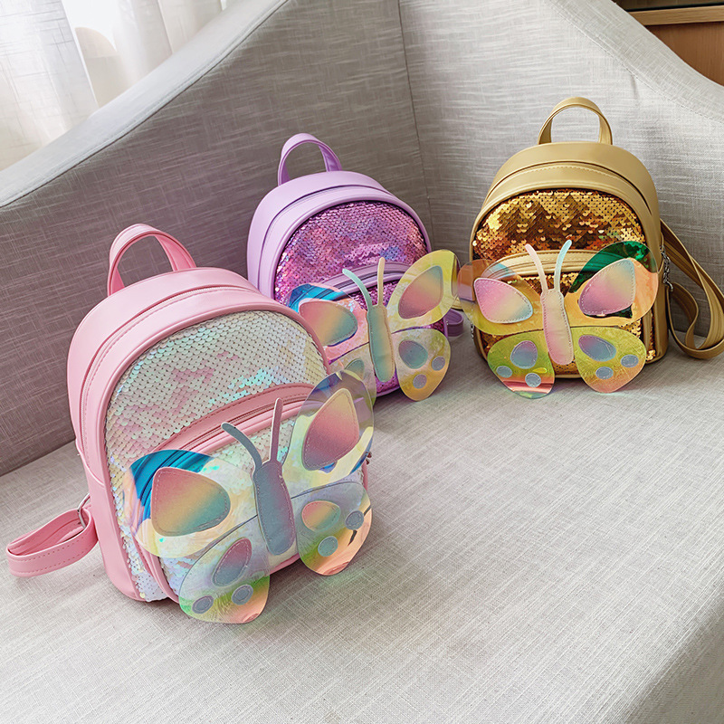 Lucky Little Pig's new 2-5 children's sequined backpack, kindergarten schoolbag, anti-wandering butterfly Cute Children's bag