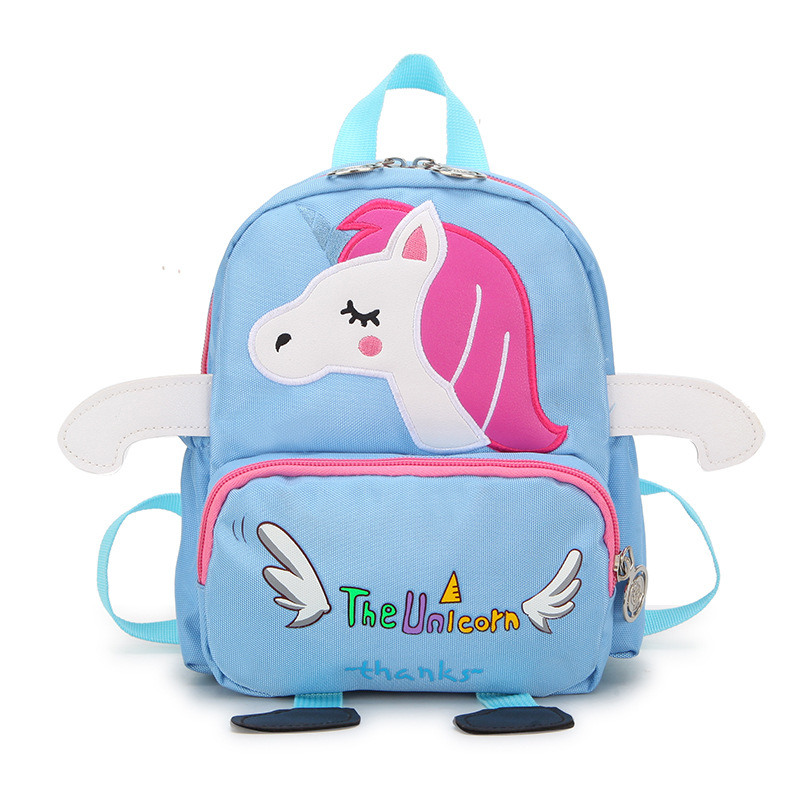 New children's cartoon backpack, kindergarten anti-wandering chest buckle little horse unicorn bag, customizable student bag Item Picture