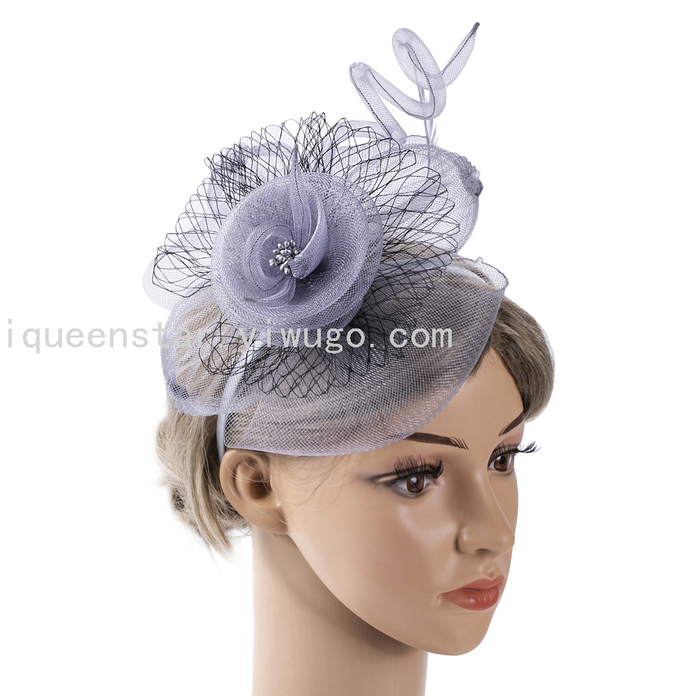 Top hats for spring and summer, British-style banquets and weddings, tulle hats, purple retro European and American ladies' headwear and hair bands