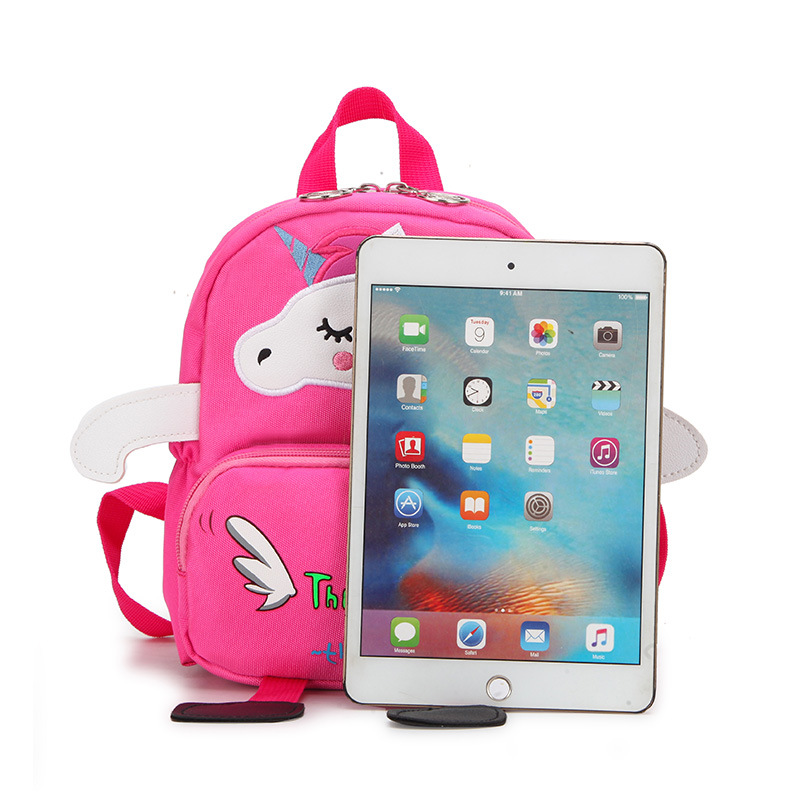 New children's cartoon backpack, kindergarten anti-wandering chest buckle little horse unicorn bag, customizable student bag details Picture
