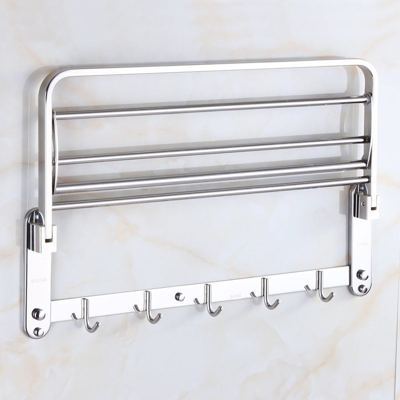 Non-drilling 304 stainless steel towel rack, bathroom bath towel rack, foldable activity rack, toilet storage rack Specification image