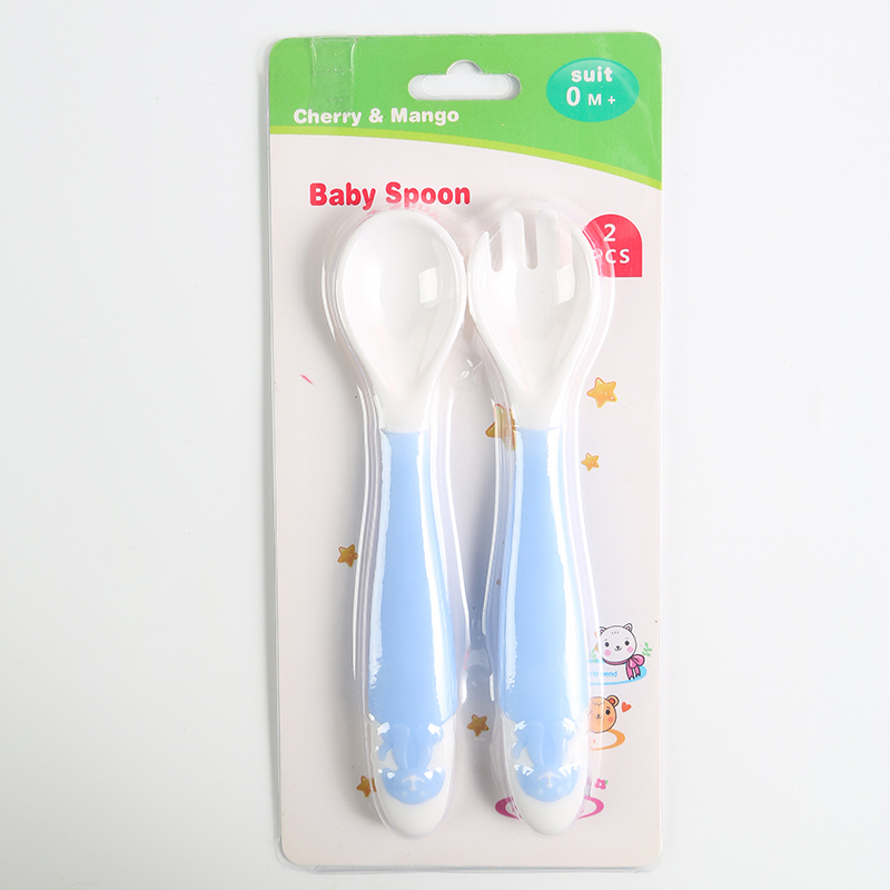 儿童扭扭叉勺套装宝宝感温变色汤勺软勺短勺婴儿弯弯勺叉组合训练