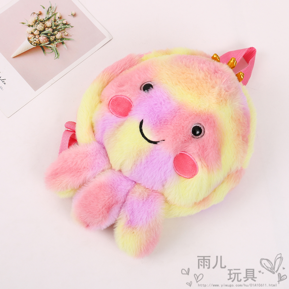 Plush toy bag, children's backpack, girls 2021 Plush octopus schoolbag, doll, cartoon plush backpack, children's bag details Picture