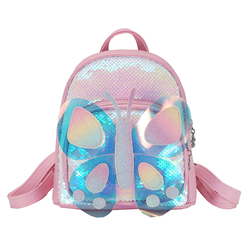 Lucky Little Pig's new 2-5 children's sequined backpack, kindergarten schoolbag, anti-wandering butterfly Cute Children's bag Item Picture