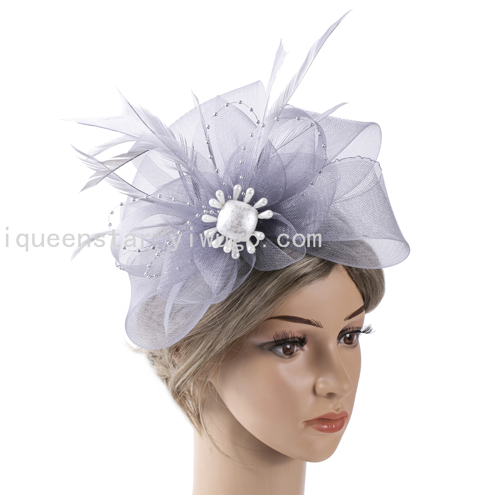 Dress Bride wedding banquet vintage linen feather ladies hair accessories head hoop banquet top hat head flower ladies with pearls