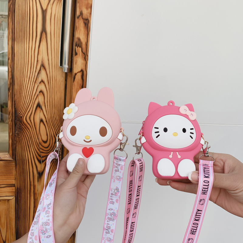 Silicone 2021 New Children's bags, fashionable cartoon KT cat shoulder bag, Girls' mini crossbody bag, Girls' coin purse