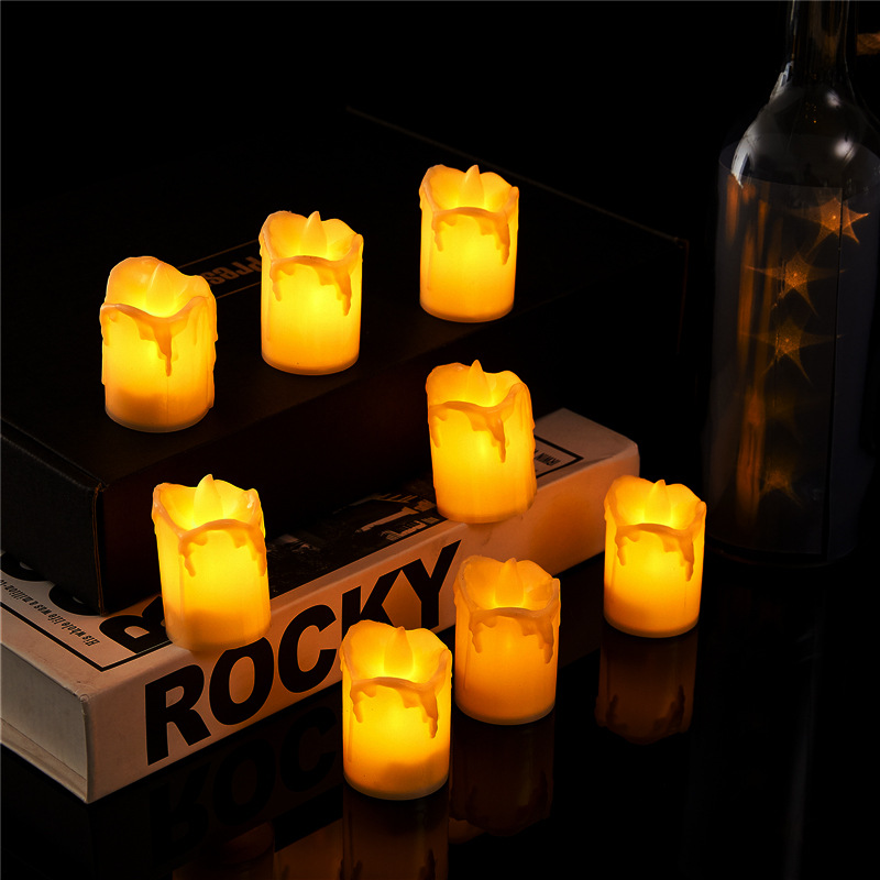 Integrated wick, small tea wax simulation tearful LED electronic candle lamp, Easter birthday decoration luminous candle