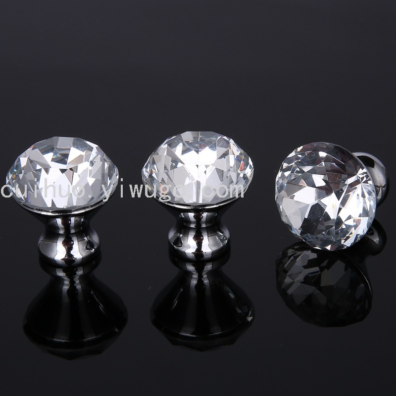 Modern and fashionable crystal glass furniture accessories, single-hole K9 handle, 30mm aluminum alloy handle, gift box, drawer handle Item Picture