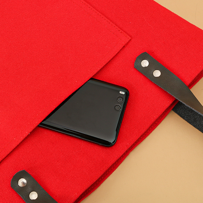 Factory direct sales, customized coated canvas bags, outer pockets, leather hand-held canvas bags, logo lining, inner partition layer Specification image