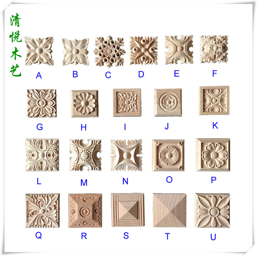 欧式实木家具柜门接头贴花 门楣角花方块实木贴花 木雕装饰贴花